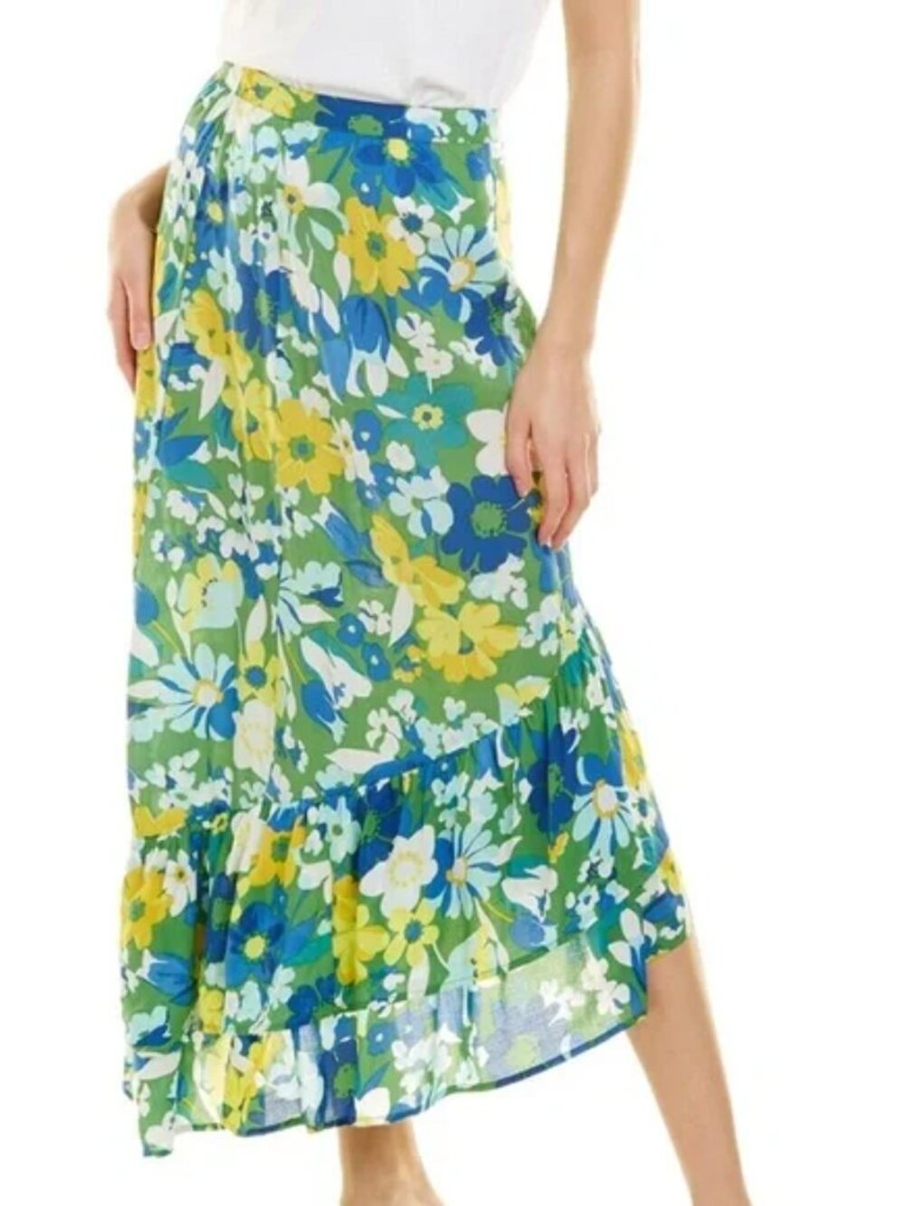 WALTER BAKER Kayden Midi Skirt Asymmetrical Ruffle Hem in Disco Floral Size 4